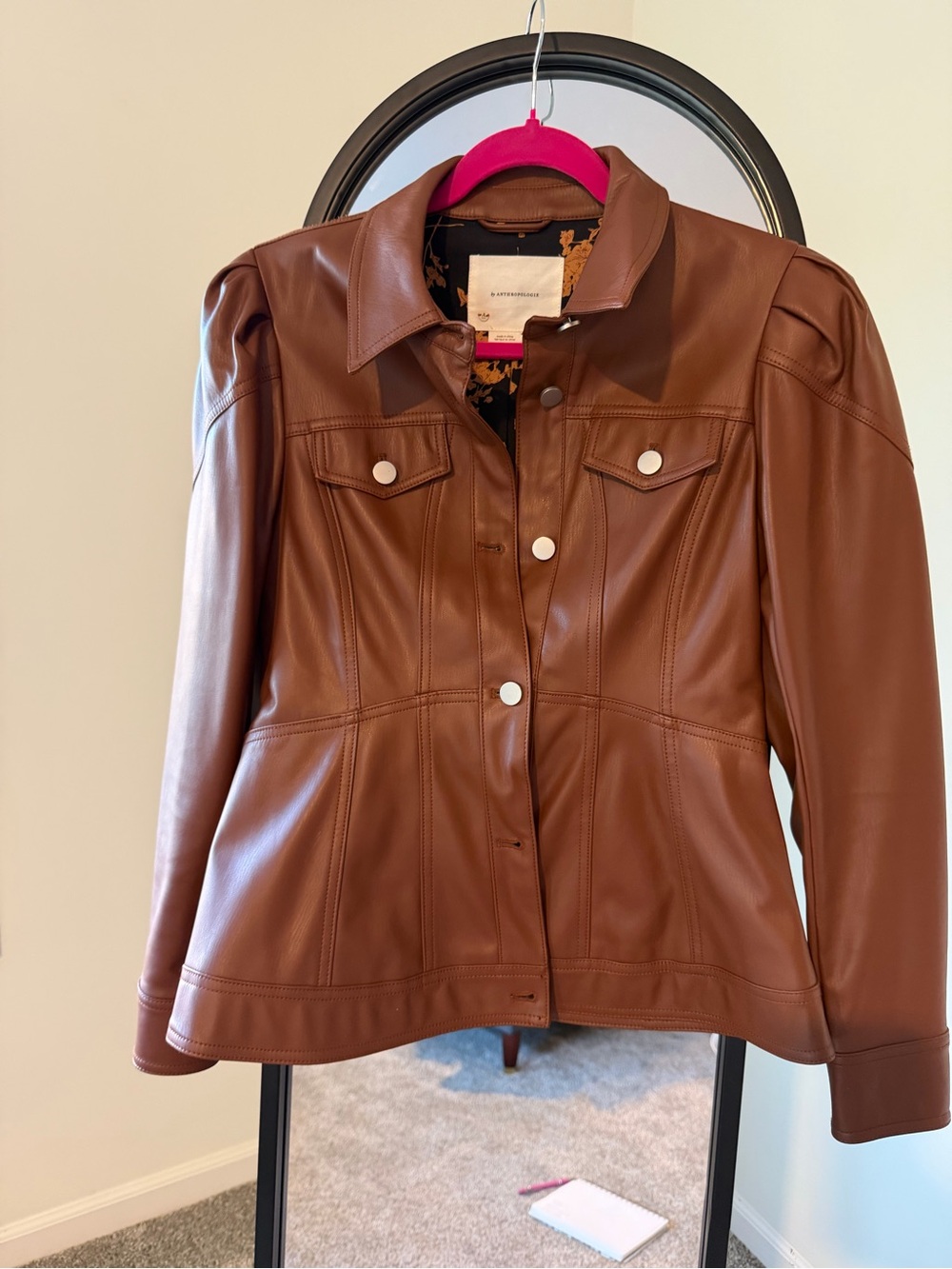 Anthropologie Faux Leather Women's Jacket - Classic Button Front